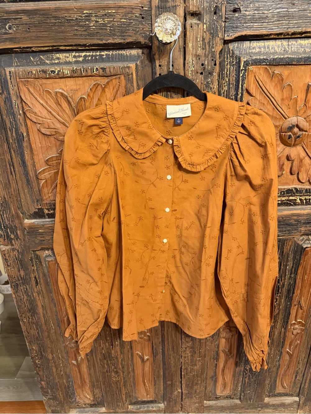 Universal Thread Mustard Puff-Sleeve Button-Down Blouse